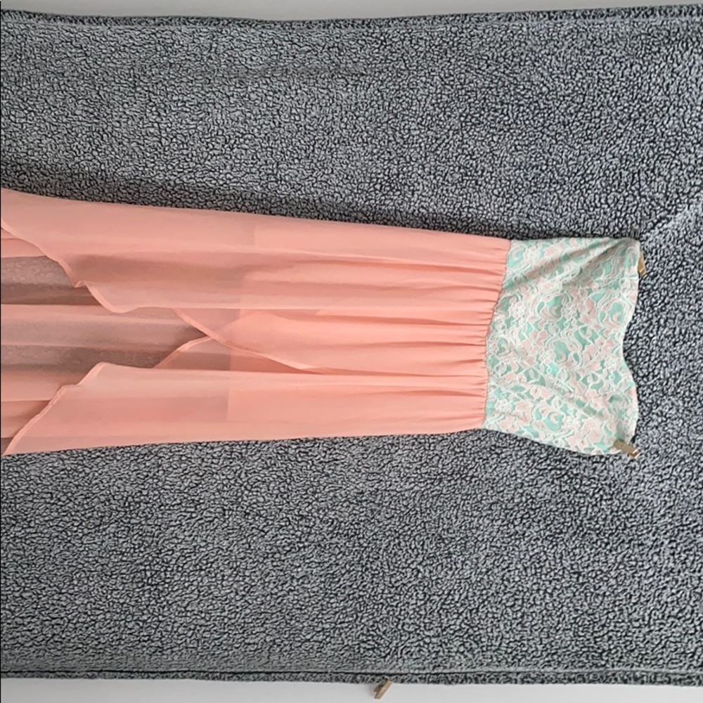 Teal and pink high low dress